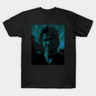 Portrait, digital collage and special processing. Man, like in night dreams. Demon. Aquamarine. T-Shirt